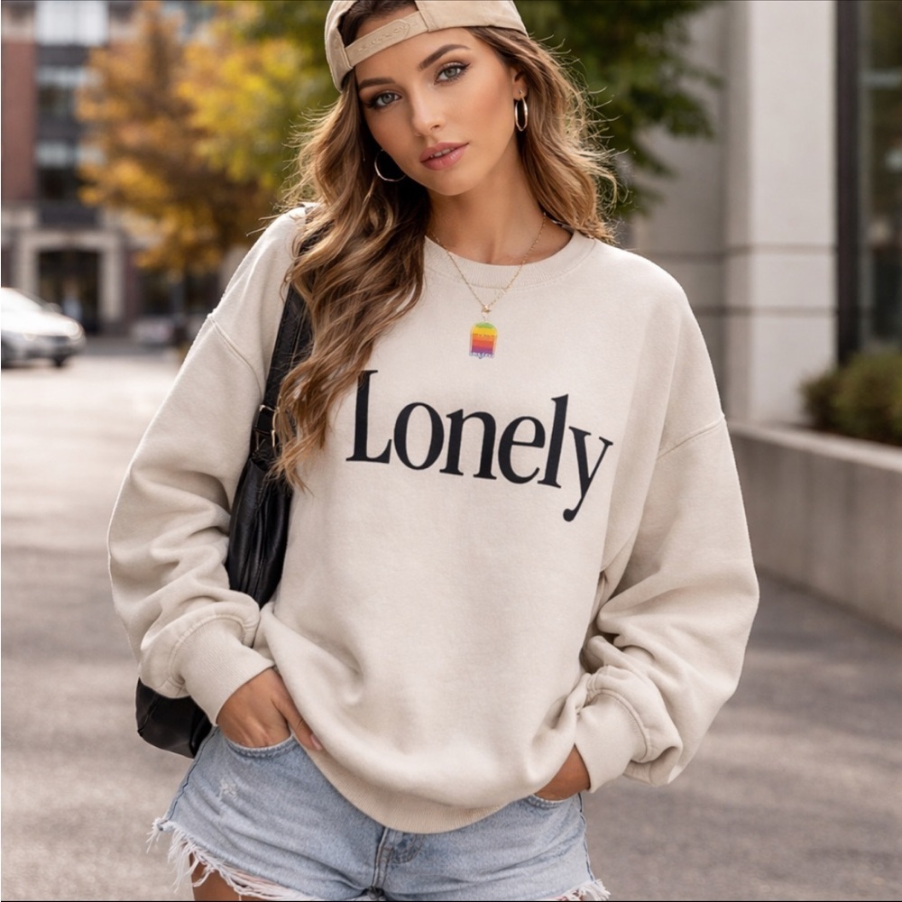 Lonely Ghost “the apple” crewneck sweatshirt light gray oversized 23965